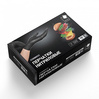 Перчатки нитриловые стандарт+ (6,0 гр), чёрные, S, 100 шт/уп., ADM